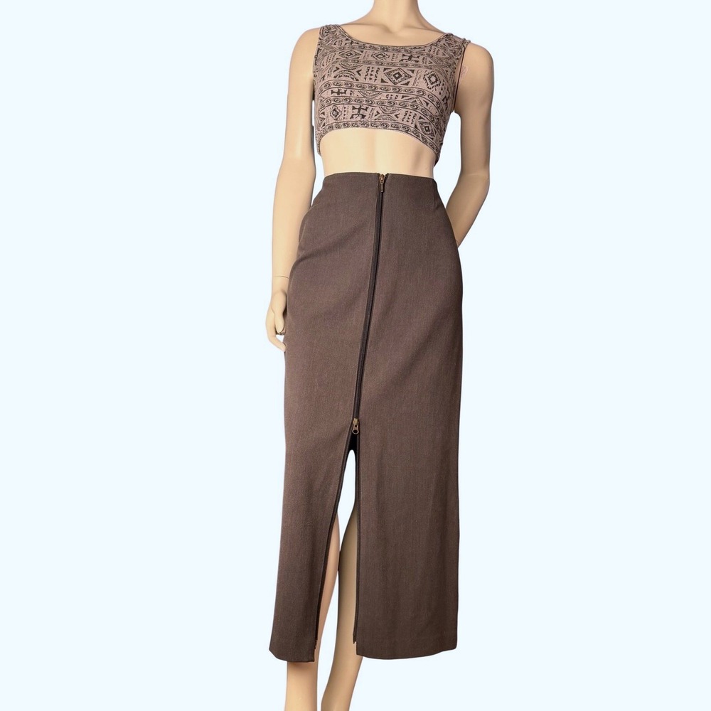 Seasons Vintage 90's Maxi Skirt Exposed 2 Way Front Zipper Grey Office Siren 4
